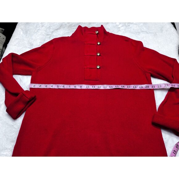 Chaps Red Pullover Sweater XL 100% Cotton Gold Button Accents - Picture 5 of 5